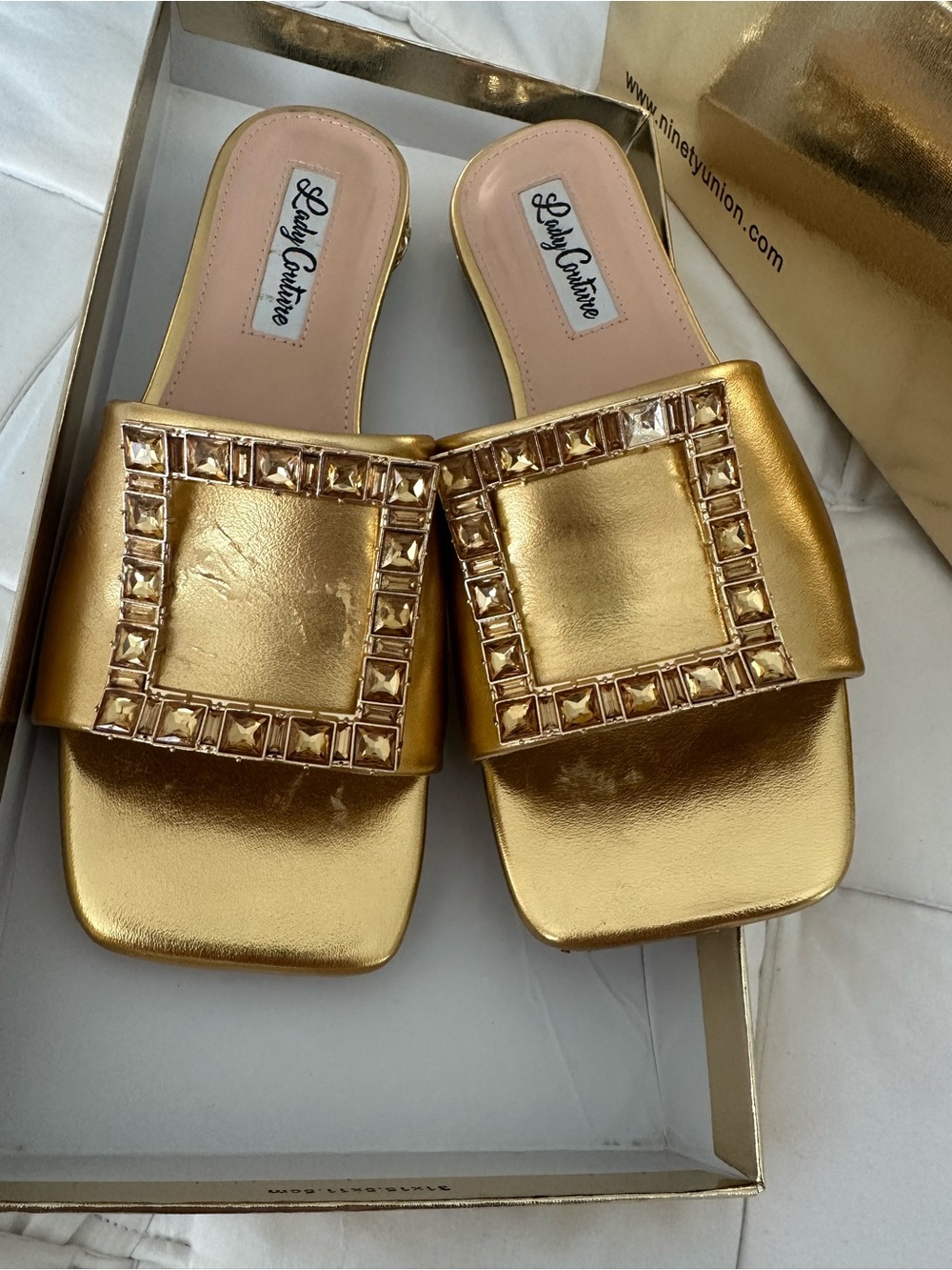 Gold Embellished Slide Sandals